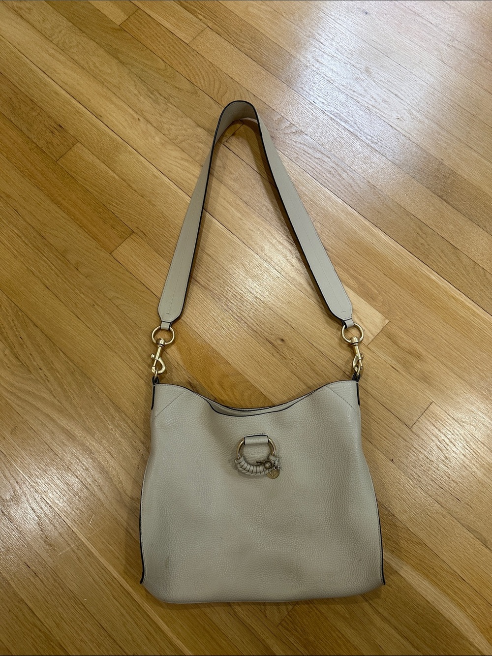 Cream See by Chloe Leather Shoulder Bag with Gold-Tone Ring Accent
